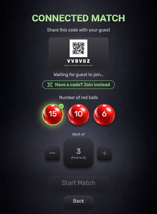Host a live snooker scoring session in the Snook Ref referee app